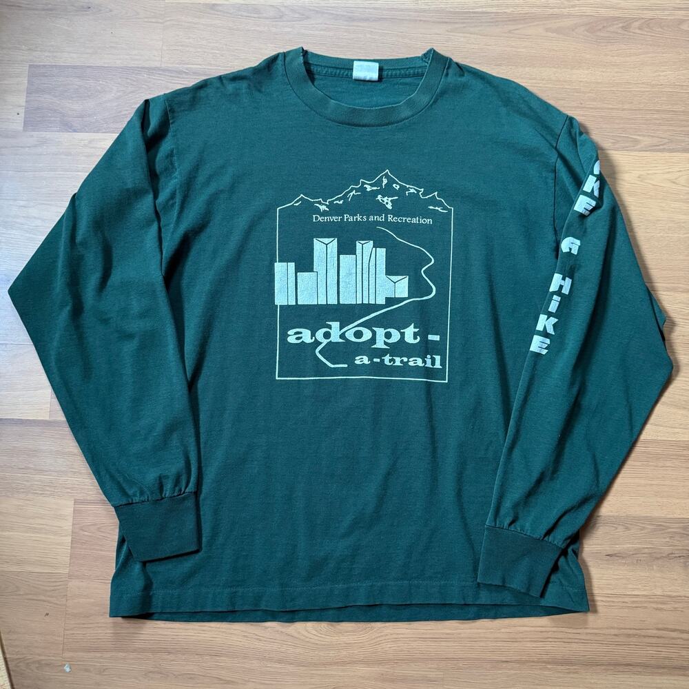 Vintage 90's Denver Colorado Take a Hike Adopt Trail Green Long Sleeve Shirt XL